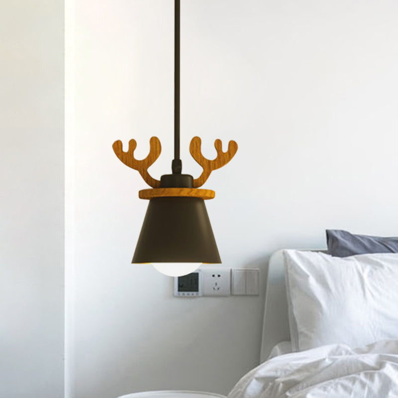 Antler Ceiling Pendant Macaroon Iron 1 Bulb Black Suspended Lighting Fixture with/without Shade Clearhalo 'Ceiling Lights' 'Pendant Lights' 'Pendants' Lighting' 898141