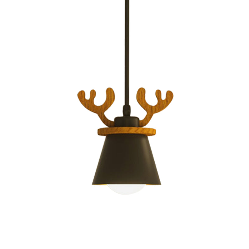 Antler Ceiling Pendant Macaroon Iron 1 Bulb Black Suspended Lighting Fixture with/without Shade Clearhalo 'Ceiling Lights' 'Pendant Lights' 'Pendants' Lighting' 898142