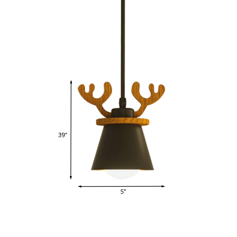 Antler Ceiling Pendant Macaroon Iron 1 Bulb Black Suspended Lighting Fixture with/without Shade Clearhalo 'Ceiling Lights' 'Pendant Lights' 'Pendants' Lighting' 898143