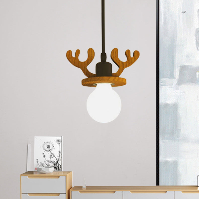 Antler Ceiling Pendant Macaroon Iron 1 Bulb Black Suspended Lighting Fixture with/without Shade Clearhalo 'Ceiling Lights' 'Pendant Lights' 'Pendants' Lighting' 898144