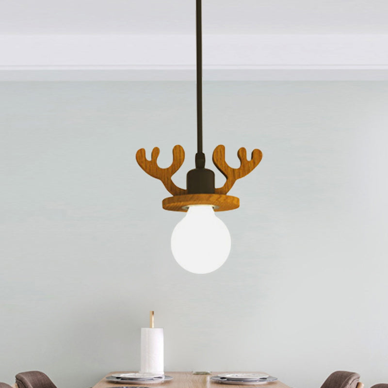 Antler Ceiling Pendant Macaroon Iron 1 Bulb Black Suspended Lighting Fixture with/without Shade Clearhalo 'Ceiling Lights' 'Pendant Lights' 'Pendants' Lighting' 898145