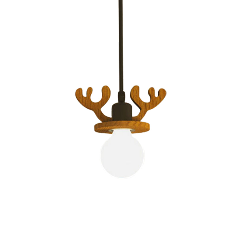 Antler Ceiling Pendant Macaroon Iron 1 Bulb Black Suspended Lighting Fixture with/without Shade Clearhalo 'Ceiling Lights' 'Pendant Lights' 'Pendants' Lighting' 898147