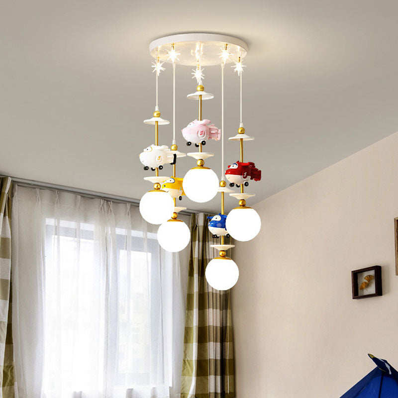 Plane Multi Light Pendant Kids Metal 3/5 Lights Children Bedroom Suspension Lamp in Gold Clearhalo 'Ceiling Lights' 'Pendant Lights' 'Pendants' Lighting' 898158