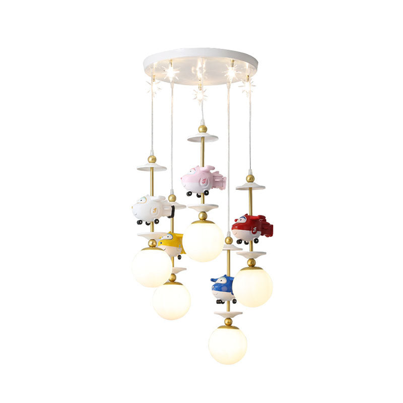 Plane Multi Light Pendant Kids Metal 3/5 Lights Children Bedroom Suspension Lamp in Gold Clearhalo 'Ceiling Lights' 'Pendant Lights' 'Pendants' Lighting' 898159