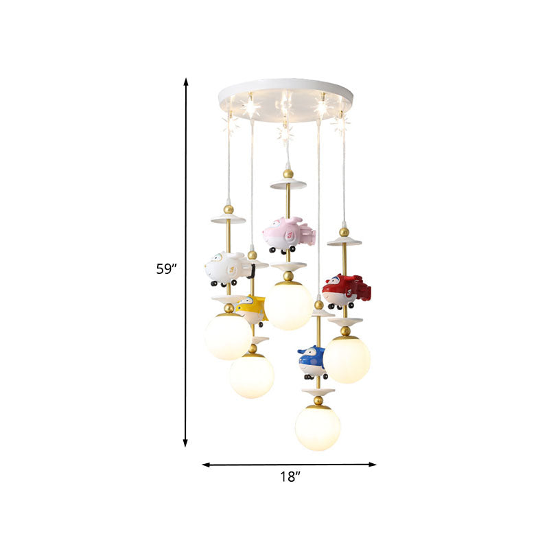 Plane Multi Light Pendant Kids Metal 3/5 Lights Children Bedroom Suspension Lamp in Gold Clearhalo 'Ceiling Lights' 'Pendant Lights' 'Pendants' Lighting' 898160