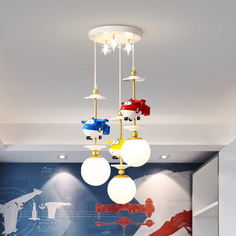 Plane Multi Light Pendant Kids Metal 3/5 Lights Children Bedroom Suspension Lamp in Gold Clearhalo 'Ceiling Lights' 'Pendant Lights' 'Pendants' Lighting' 898161