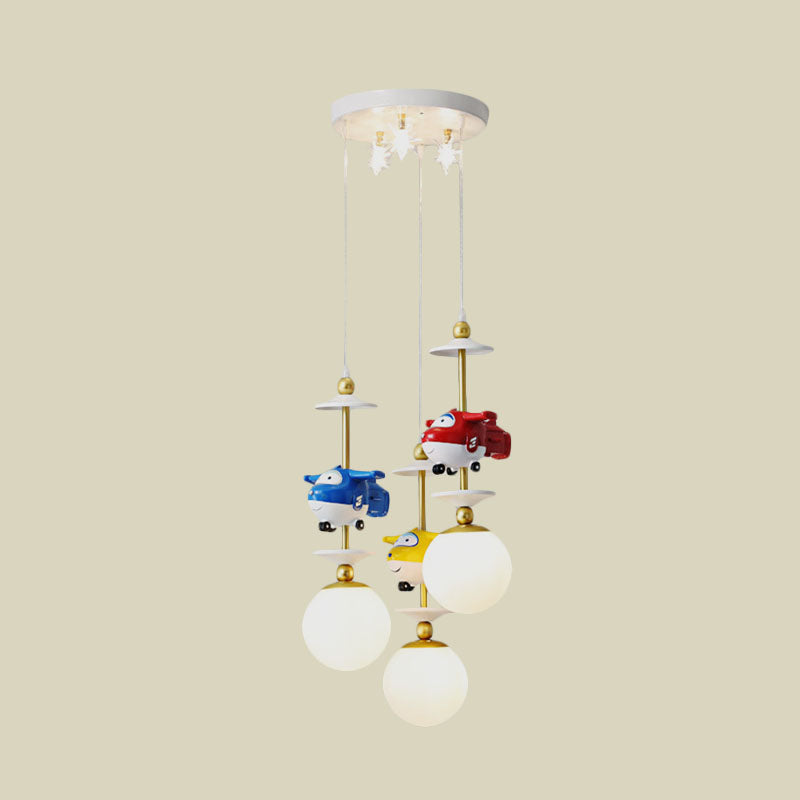 Plane Multi Light Pendant Kids Metal 3/5 Lights Children Bedroom Suspension Lamp in Gold Clearhalo 'Ceiling Lights' 'Pendant Lights' 'Pendants' Lighting' 898164