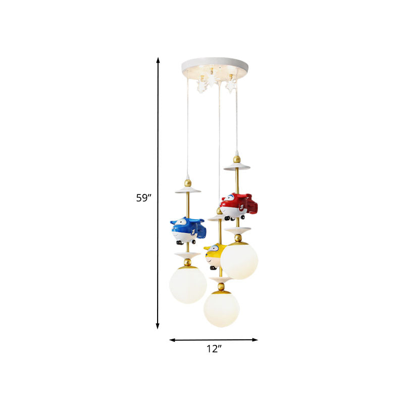 Plane Multi Light Pendant Kids Metal 3/5 Lights Children Bedroom Suspension Lamp in Gold Clearhalo 'Ceiling Lights' 'Pendant Lights' 'Pendants' Lighting' 898165