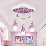 Purple Princess Crown Ceiling Light Cartoon 3 Heads Metal Cluster Pendant Lamp for Nursery Clearhalo 'Ceiling Lights' 'Pendant Lights' 'Pendants' Lighting' 898170