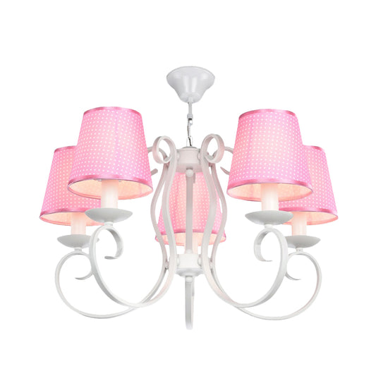 Minimalism Barrel Ceiling Chandelier Fabric 5 Lights Bedroom Hanging Light Fixture in Pink Clearhalo 'Ceiling Lights' 'Chandeliers' Lighting' options 898183