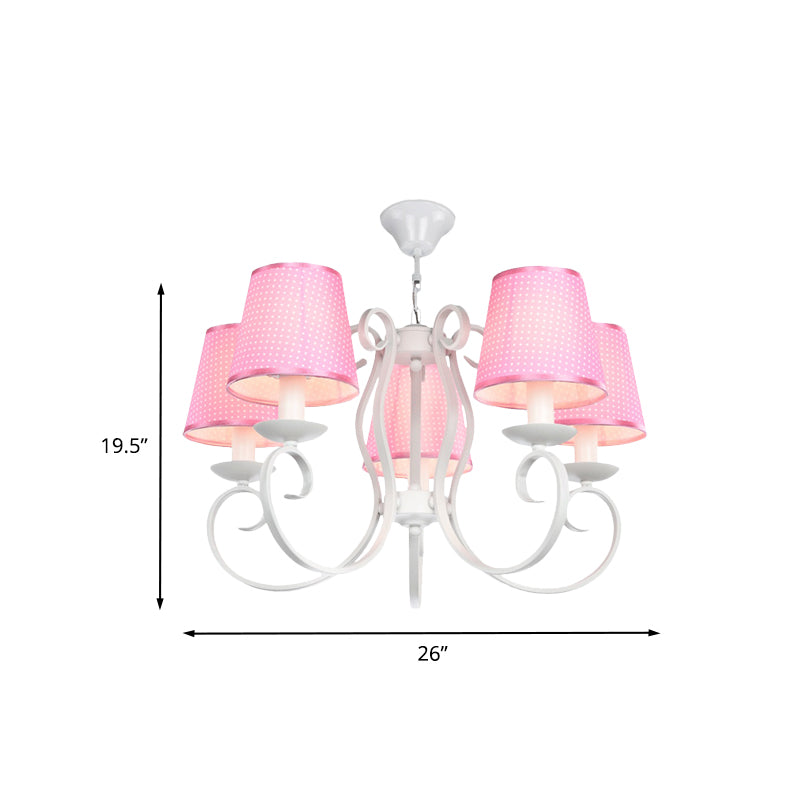 Minimalism Barrel Ceiling Chandelier Fabric 5 Lights Bedroom Hanging Light Fixture in Pink Clearhalo 'Ceiling Lights' 'Chandeliers' Lighting' options 898185