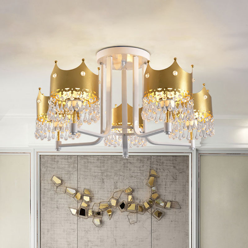 Crystal Crown Ceiling Lamp Modern 5 Bulbs Gold Chandelier Pendant Light for Living Room Gold Clearhalo 'Ceiling Lights' 'Chandeliers' Lighting' options 898186_07259cd7-8a87-4d04-ab1b-d066dfd24573