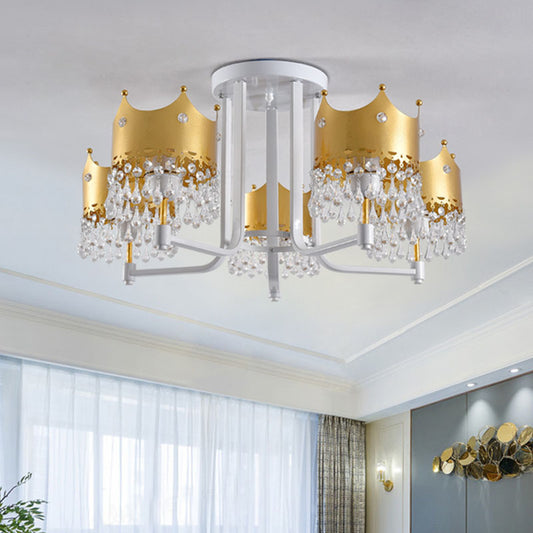 Crystal Crown Ceiling Lamp Modern 5 Bulbs Gold Chandelier Pendant Light for Living Room Clearhalo 'Ceiling Lights' 'Chandeliers' Lighting' options 898187