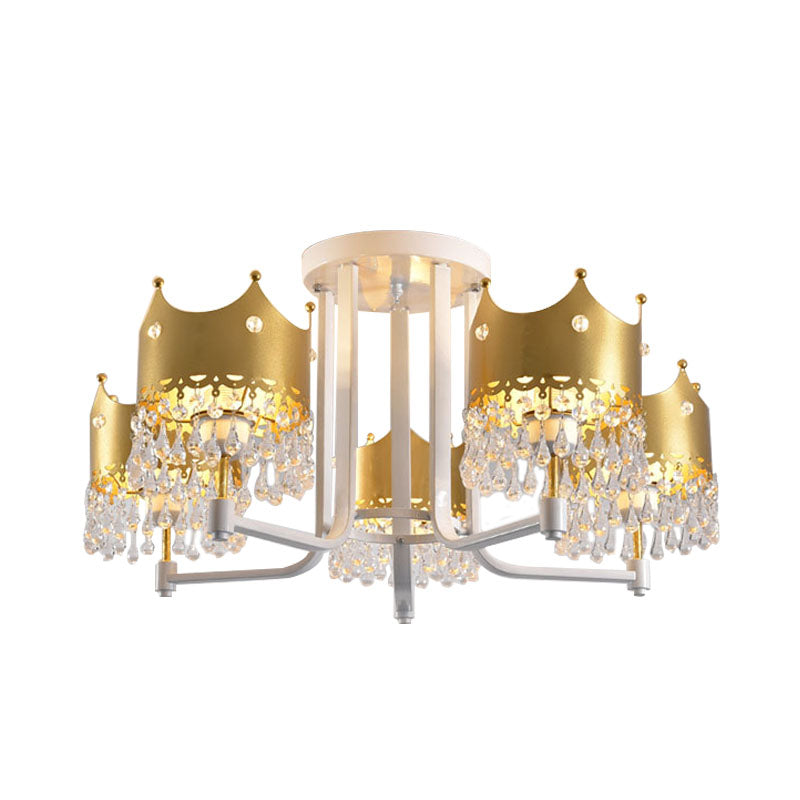 Crystal Crown Ceiling Lamp Modern 5 Bulbs Gold Chandelier Pendant Light for Living Room Clearhalo 'Ceiling Lights' 'Chandeliers' Lighting' options 898188