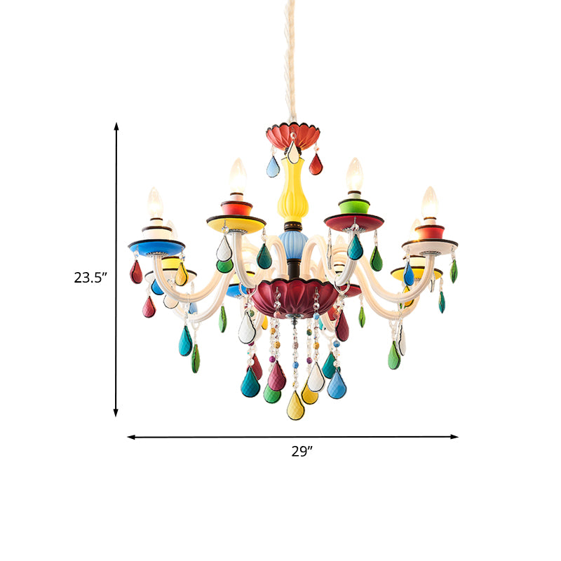 Crystal Candle Pendant Lighting Macaroon 5/6/8 Heads Red-Yellow-Blue-Green Chandelier Light Fixture Clearhalo 'Ceiling Lights' 'Chandeliers' Lighting' options 898193