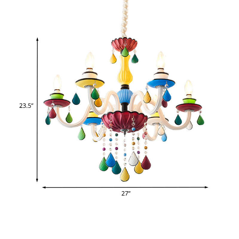 Crystal Candle Pendant Lighting Macaroon 5/6/8 Heads Red-Yellow-Blue-Green Chandelier Light Fixture Clearhalo 'Ceiling Lights' 'Chandeliers' Lighting' options 898198