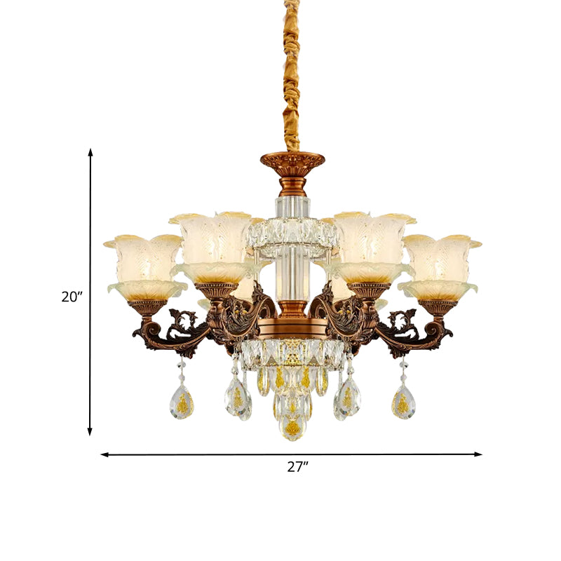 Mid Century Flower Chandelier Lighting Frosted Glass 6 Lights Living Room Pendulum Lamp in Brown Clearhalo 'Ceiling Lights' 'Chandeliers' Lighting' options 898239