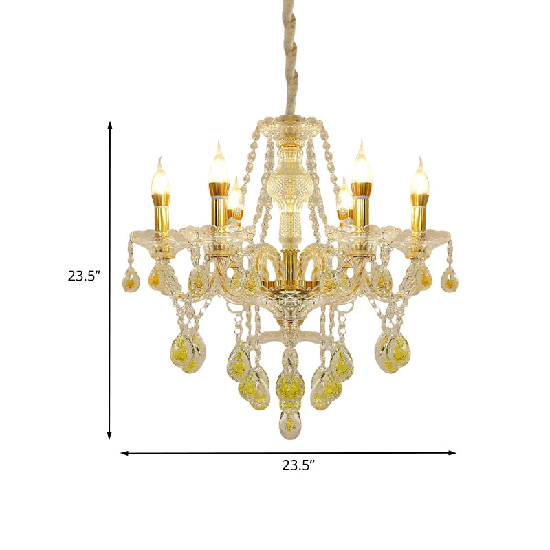 Gold Finish Candlestick Hanging Chandelier Modernist 6 Bulbs Crystal Drip Pendant Lighting Clearhalo 'Ceiling Lights' 'Chandeliers' 'Modern Chandeliers' 'Modern' Lighting' 898247