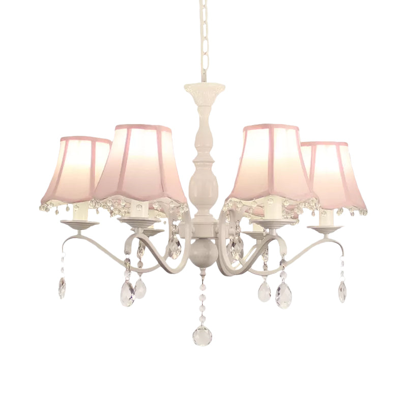 Scalloped Fabric Pendant Chandelier Contemporary 6-Light Pink/Blue Suspension Lamp with Crystal Droplet Clearhalo 'Ceiling Lights' 'Chandeliers' 'Modern Chandeliers' 'Modern' Lighting' 898250