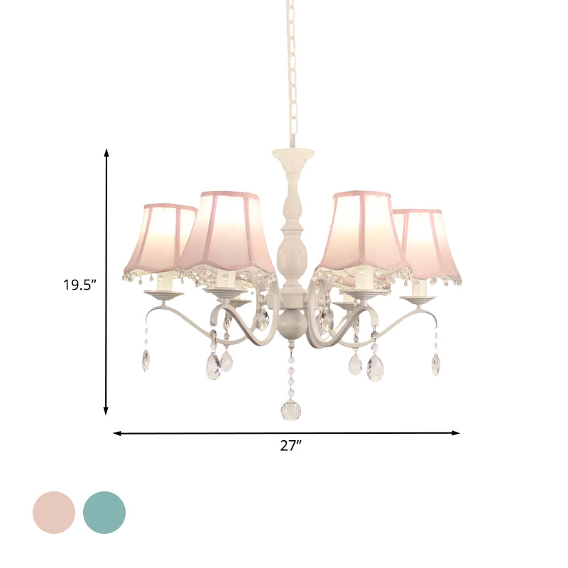 Scalloped Fabric Pendant Chandelier Contemporary 6-Light Pink/Blue Suspension Lamp with Crystal Droplet Clearhalo 'Ceiling Lights' 'Chandeliers' 'Modern Chandeliers' 'Modern' Lighting' 898251