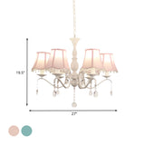 Scalloped Fabric Pendant Chandelier Contemporary 6-Light Pink/Blue Suspension Lamp with Crystal Droplet Clearhalo 'Ceiling Lights' 'Chandeliers' 'Modern Chandeliers' 'Modern' Lighting' 898251