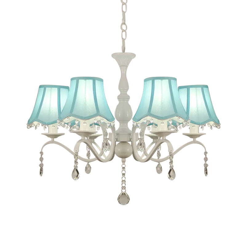 Scalloped Fabric Pendant Chandelier Contemporary 6-Light Pink/Blue Suspension Lamp with Crystal Droplet Clearhalo 'Ceiling Lights' 'Chandeliers' 'Modern Chandeliers' 'Modern' Lighting' 898254