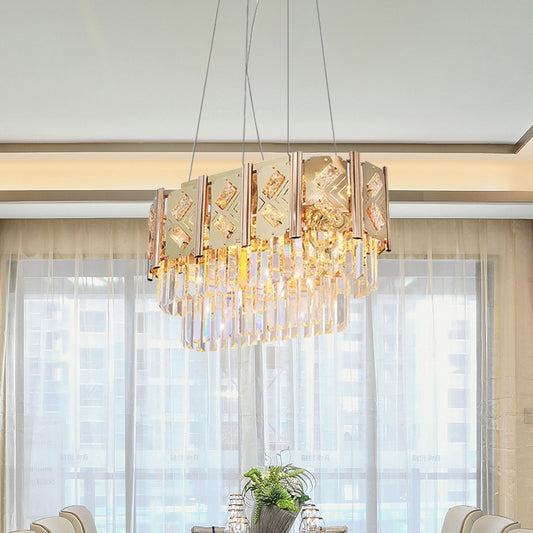 Beveled Crystal Prisms Tiered Hanging Lighting Modern 10 Lights Ceiling Chandelier in Gold Gold Clearhalo 'Ceiling Lights' 'Chandeliers' 'Modern Chandeliers' 'Modern' Lighting' 898264