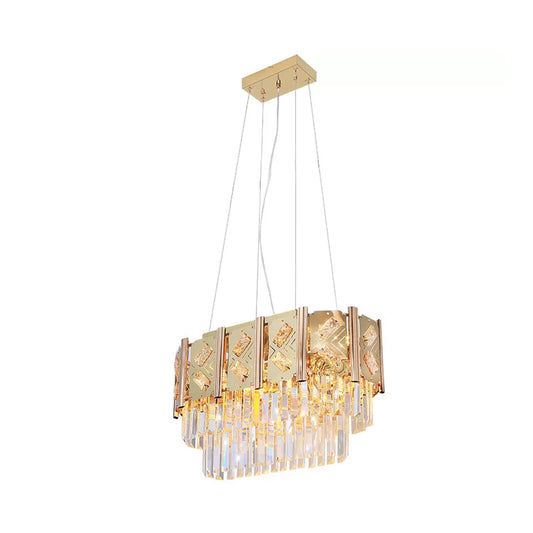 Beveled Crystal Prisms Tiered Hanging Lighting Modern 10 Lights Ceiling Chandelier in Gold Clearhalo 'Ceiling Lights' 'Chandeliers' 'Modern Chandeliers' 'Modern' Lighting' 898265