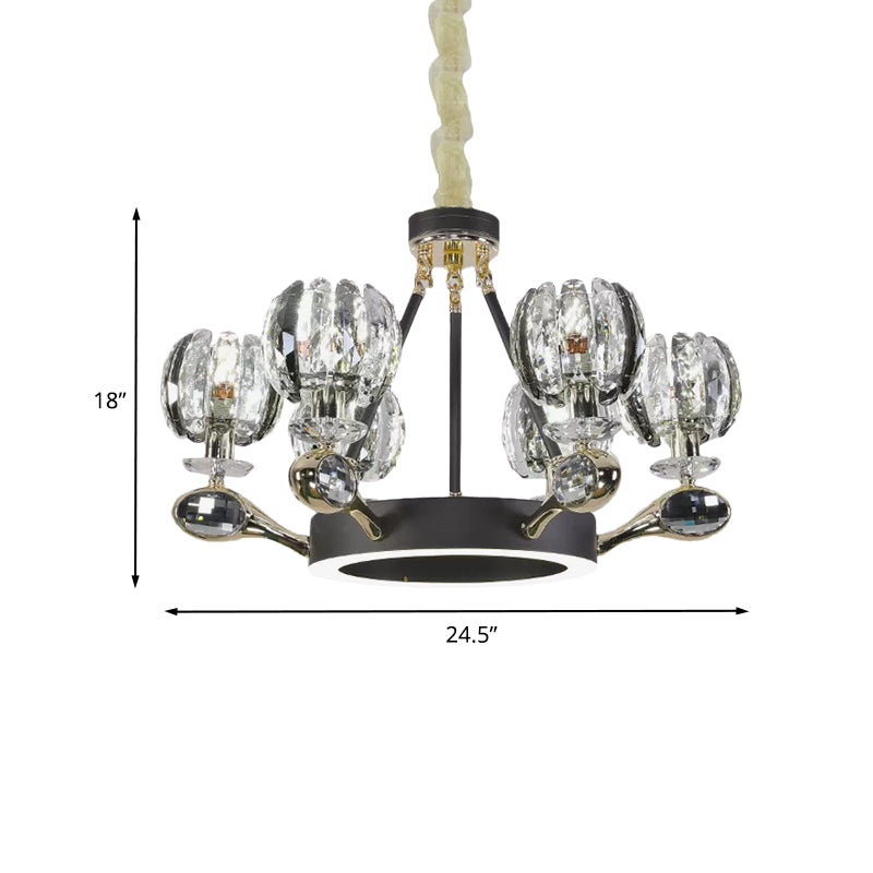 Bud Shaped Crystal Suspension Light Modernist 6 Heads Black Finish Ring Hanging Chandelier Clearhalo 'Ceiling Lights' 'Chandeliers' 'Modern Chandeliers' 'Modern' Lighting' 898271