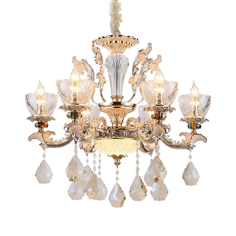 Gold Finish Bowl Shape Pendant Lamp Mid Century 6 Bulbs Clear Crystal Glass Chandelier Clearhalo 'Ceiling Lights' 'Chandeliers' Lighting' options 898303