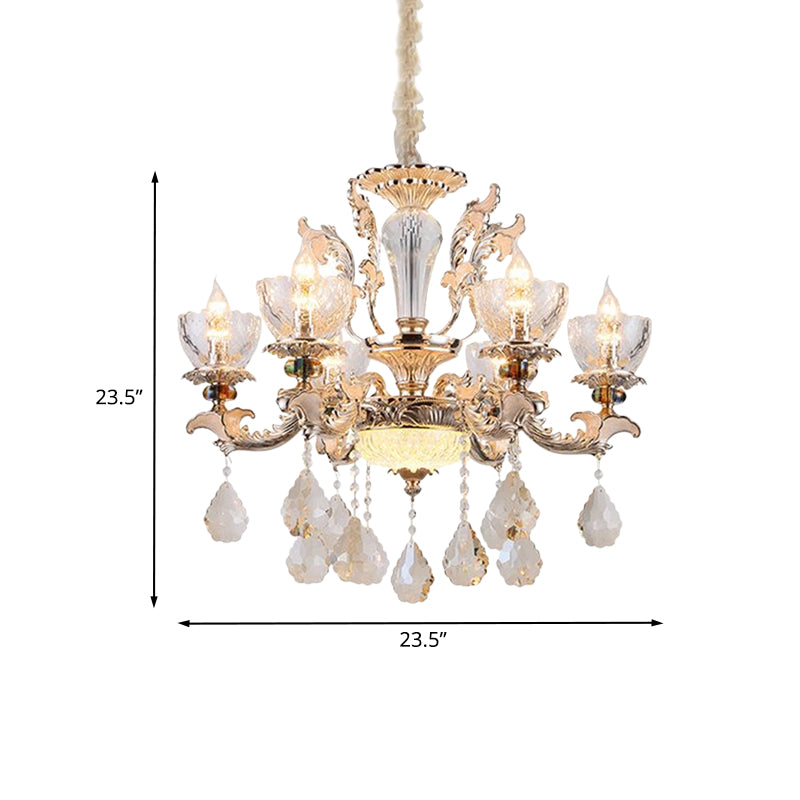 Gold Finish Bowl Shape Pendant Lamp Mid Century 6 Bulbs Clear Crystal Glass Chandelier Clearhalo 'Ceiling Lights' 'Chandeliers' Lighting' options 898304