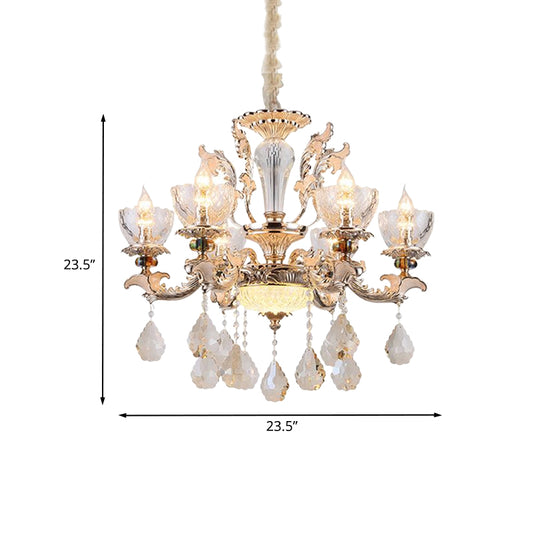 Gold Finish Bowl Shape Pendant Lamp Mid Century 6 Bulbs Clear Crystal Glass Chandelier Clearhalo 'Ceiling Lights' 'Chandeliers' Lighting' options 898304