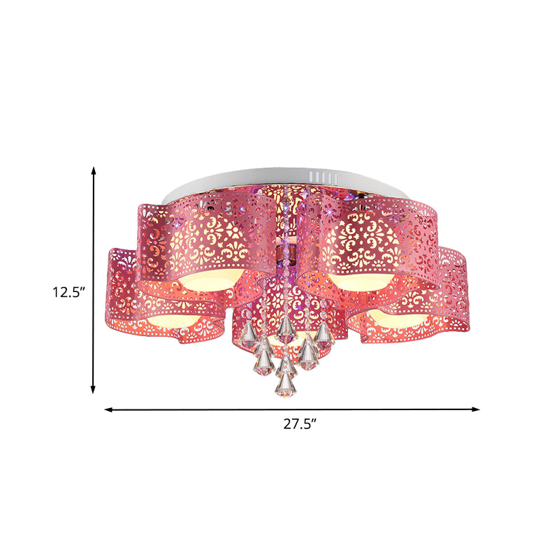 Metallic Windmill-Shape Flushmount Contemporary 3/5-Head Rose Red Finish Flush Light with Orb Frosted Glass Shade Clearhalo 'Ceiling Lights' 'Close To Ceiling Lights' 'Close to ceiling' 'Flush mount' Lighting' 898316