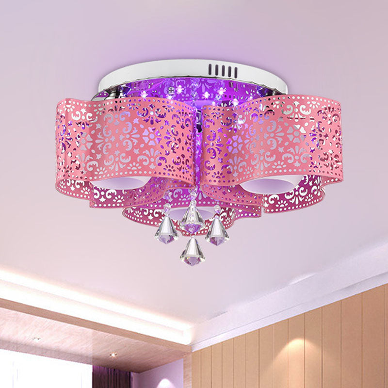 Metallic Windmill-Shape Flushmount Contemporary 3/5-Head Rose Red Finish Flush Light with Orb Frosted Glass Shade 3 Rose Red Clearhalo 'Ceiling Lights' 'Close To Ceiling Lights' 'Close to ceiling' 'Flush mount' Lighting' 898317