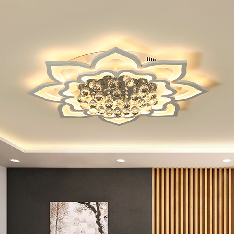 Acrylic Flower Shape Flush Lighting Contemporary LED White Flush Lamp with Crystal Droplet White Clearhalo 'Ceiling Lights' 'Close To Ceiling Lights' 'Close to ceiling' 'Flush mount' Lighting' 898334