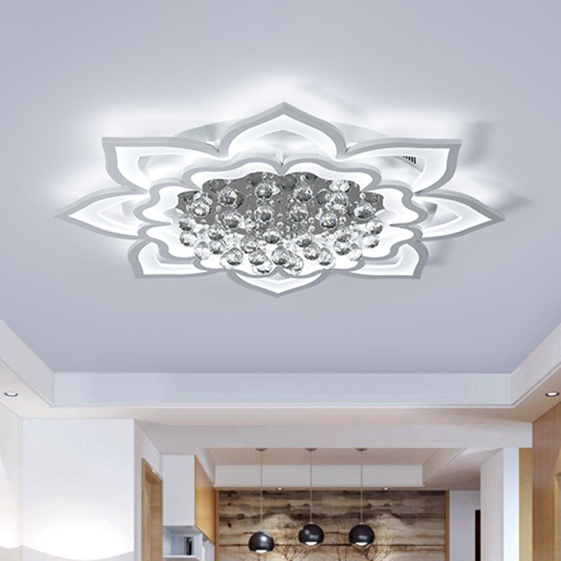 Acrylic Flower Shape Flush Lighting Contemporary LED White Flush Lamp with Crystal Droplet Clearhalo 'Ceiling Lights' 'Close To Ceiling Lights' 'Close to ceiling' 'Flush mount' Lighting' 898335