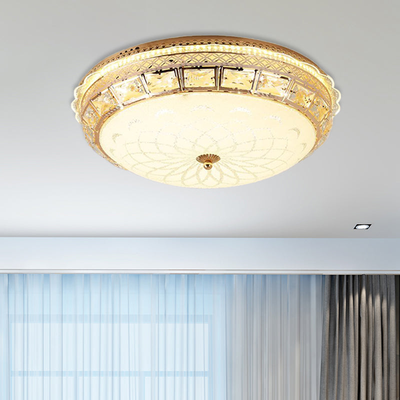 LED Bedroom Crystal Ceiling Mounted Fixture Modern Gold Flush Lighting with Dome White Glass Shade Clearhalo 'Ceiling Lights' 'Close To Ceiling Lights' 'Close to ceiling' 'Flush mount' Lighting' 898363