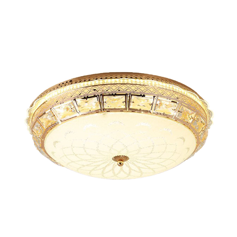 LED Bedroom Crystal Ceiling Mounted Fixture Modern Gold Flush Lighting with Dome White Glass Shade Clearhalo 'Ceiling Lights' 'Close To Ceiling Lights' 'Close to ceiling' 'Flush mount' Lighting' 898364