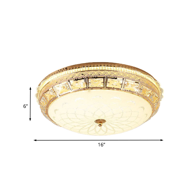 LED Bedroom Crystal Ceiling Mounted Fixture Modern Gold Flush Lighting with Dome White Glass Shade Clearhalo 'Ceiling Lights' 'Close To Ceiling Lights' 'Close to ceiling' 'Flush mount' Lighting' 898365