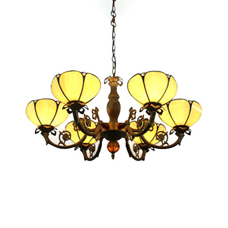 6 Lights Floral Chandelier Lamp Tiffany Vintage in Beige Glass for Living Room Lighting Fixture Beige Clearhalo 'Ceiling Lights' 'Chandeliers' 'Industrial' 'Middle Century Chandeliers' 'Pendant Lights' 'Tiffany Chandeliers' 'Tiffany close to ceiling' 'Tiffany' Lighting' 89837