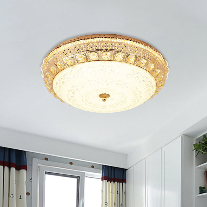 Gold Finish Round Flush Light Fixture Modernism Crystal Block LED Flush Mount Ceiling Lamp Gold Clearhalo 'Ceiling Lights' 'Close To Ceiling Lights' 'Close to ceiling' 'Flush mount' Lighting' 898370