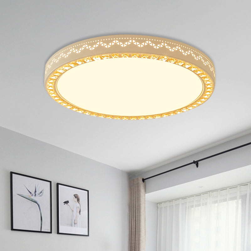 Metal Flat Drum Flush Lighting Simple LED Flush Mounted Lamp Fixture in White with Crystal Accent Clearhalo 'Ceiling Lights' 'Close To Ceiling Lights' 'Close to ceiling' 'Flush mount' Lighting' 898379