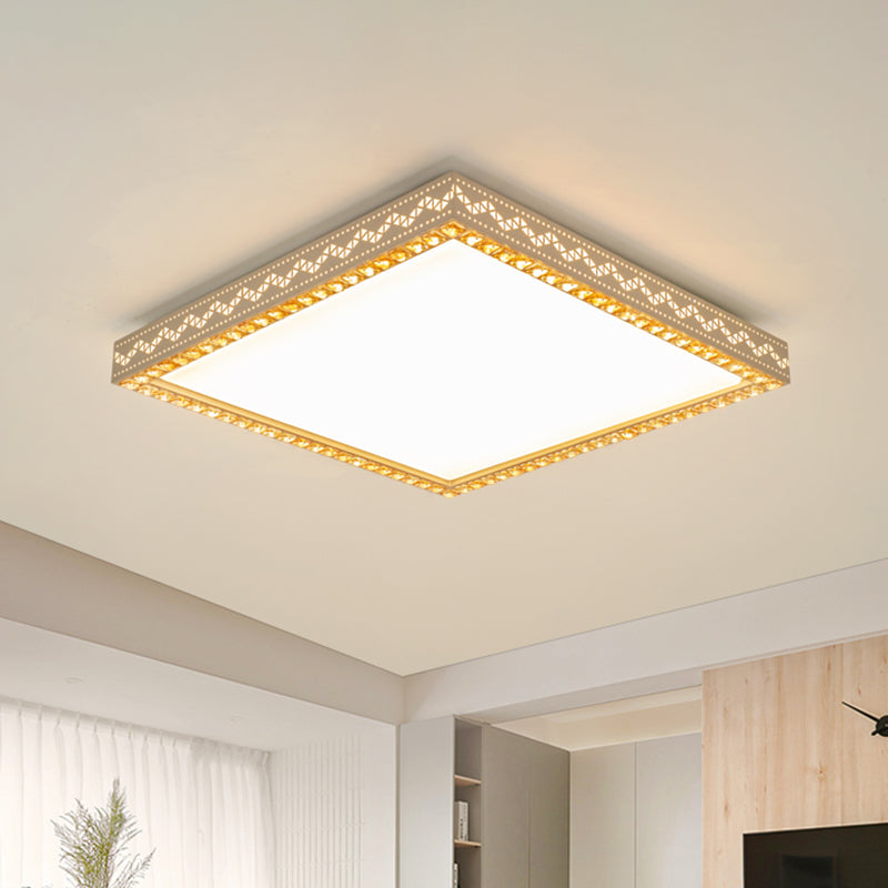 Squared Ceiling Flush Mount Minimalism Metallic LED White Flush Lamp Fixture with Crystal Block Deco White Clearhalo 'Ceiling Lights' 'Close To Ceiling Lights' 'Close to ceiling' 'Flush mount' Lighting' 898382