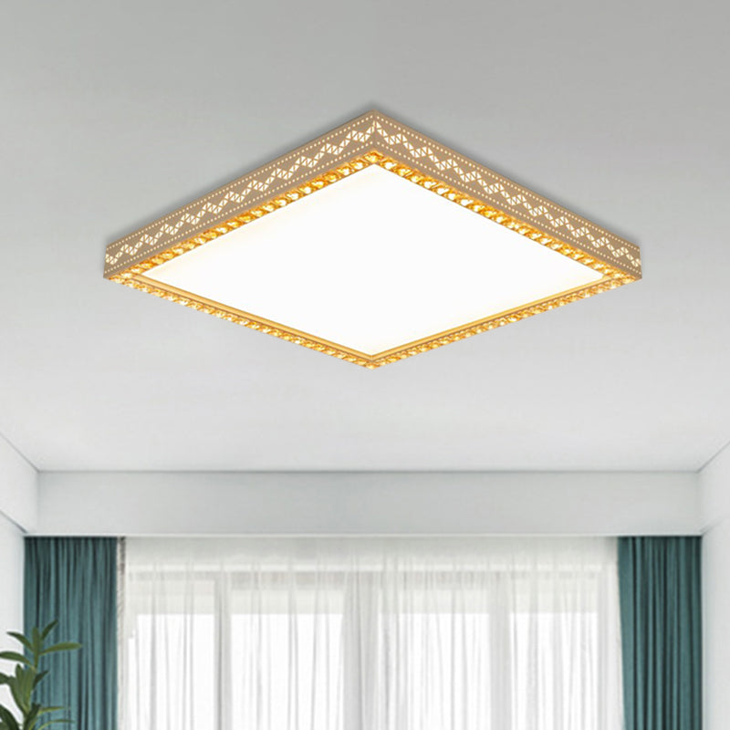 Squared Ceiling Flush Mount Minimalism Metallic LED White Flush Lamp Fixture with Crystal Block Deco Clearhalo 'Ceiling Lights' 'Close To Ceiling Lights' 'Close to ceiling' 'Flush mount' Lighting' 898383