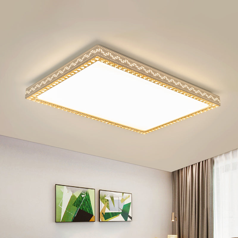 Modern Rectangle Flush Mounted Light with Crystal Edging Design Metal Living Room LED Flush Lamp in White White Clearhalo 'Ceiling Lights' 'Close To Ceiling Lights' 'Close to ceiling' 'Flush mount' Lighting' 898386