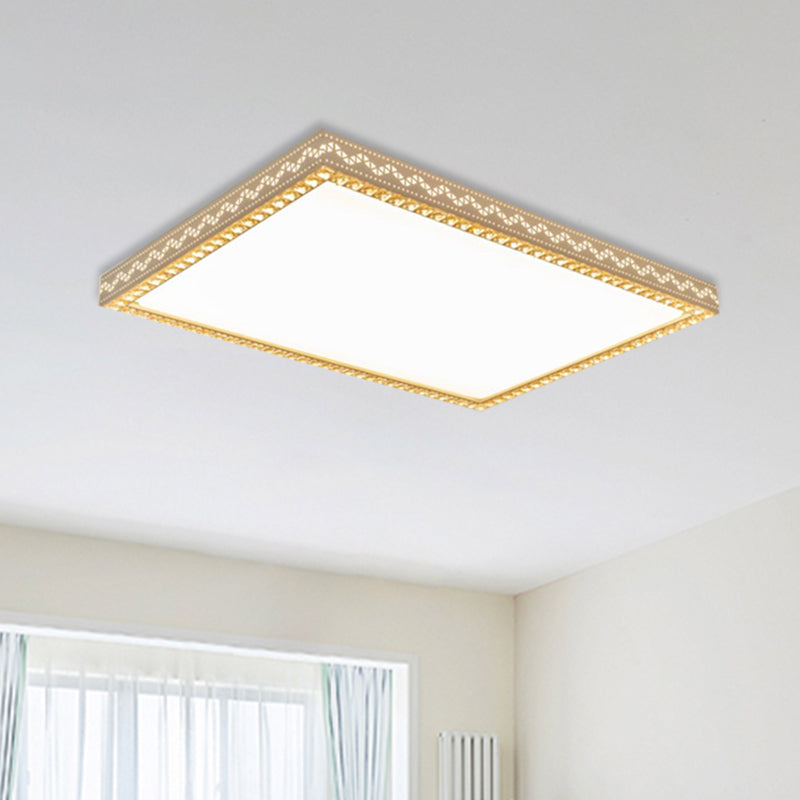 Modern Rectangle Flush Mounted Light with Crystal Edging Design Metal Living Room LED Flush Lamp in White Clearhalo 'Ceiling Lights' 'Close To Ceiling Lights' 'Close to ceiling' 'Flush mount' Lighting' 898387