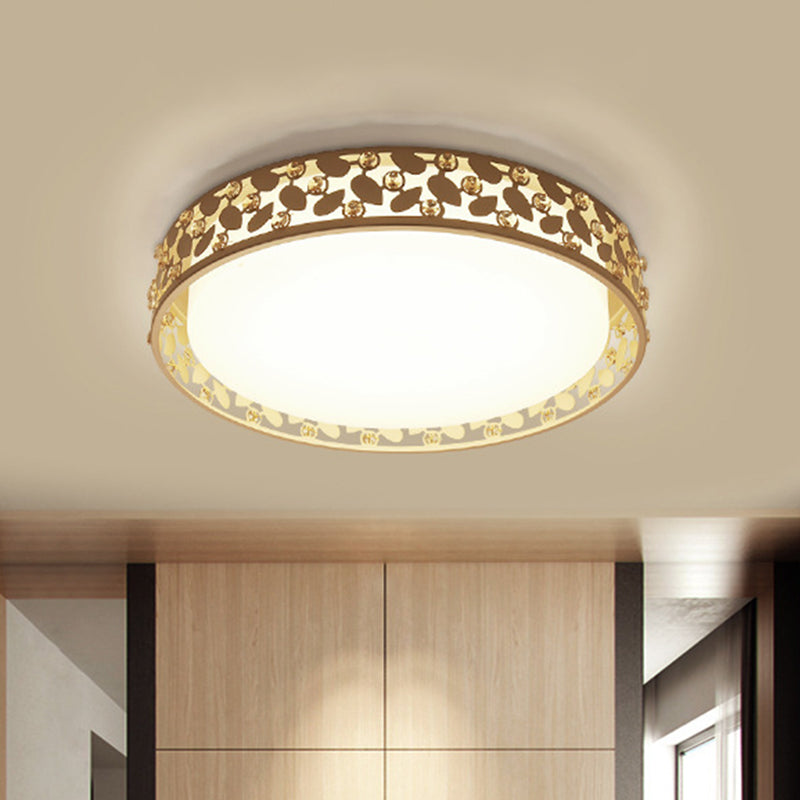 Iron Laser-Cut Drum Flush Mount Lamp Simple LED Gold Flush Light Fixture with Acrylic Shade Clearhalo 'Ceiling Lights' 'Close To Ceiling Lights' 'Close to ceiling' 'Flush mount' Lighting' 898395