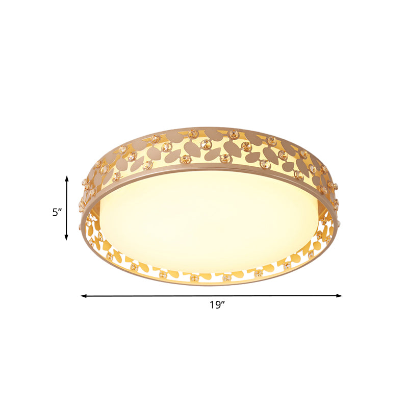 Iron Laser-Cut Drum Flush Mount Lamp Simple LED Gold Flush Light Fixture with Acrylic Shade Clearhalo 'Ceiling Lights' 'Close To Ceiling Lights' 'Close to ceiling' 'Flush mount' Lighting' 898397