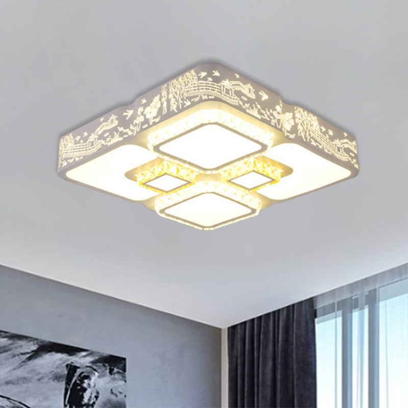 Crystal Square Ceiling Mounted Light Modern LED White Flush Lamp Fixture for Bedroom White Clearhalo 'Ceiling Lights' 'Close To Ceiling Lights' 'Close to ceiling' 'Flush mount' Lighting' 898398