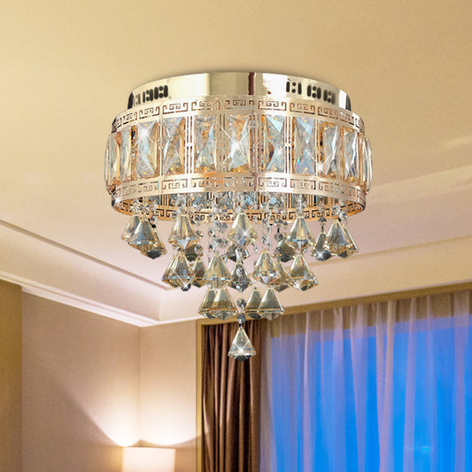 Drum Shape Flush Lamp Fixture Contemporary Diamond Crystal 4 Lights Gold Flush Mounted Light Gold Clearhalo 'Ceiling Lights' 'Close To Ceiling Lights' 'Close to ceiling' 'Flush mount' Lighting' 898410